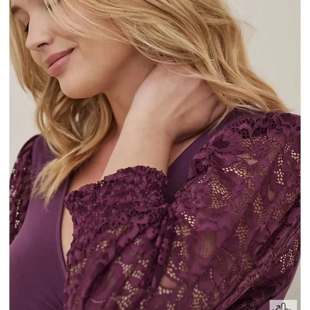 Torrid Lace Sleeve Tunic V-Neck Ruched Front Long Top Plus Size 1 1X 14 16 NWT - Picture 6 of 16